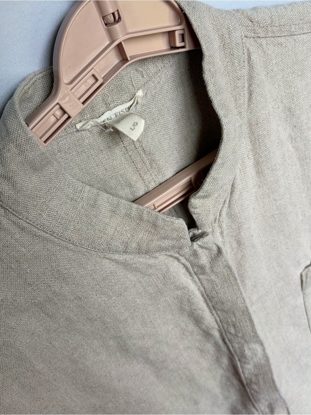 Eileen Fisher Organic Linen Mandarin Collar Beige Jacket Sz L Natural Beige - Picture 9 of 15